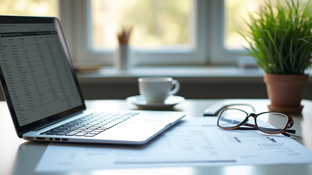 Administratie met factuur en laptop op een bureau