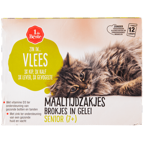 1 de Beste Kattenvoer maaltijdzakjes senior in gelei 12 stuks - Dirk