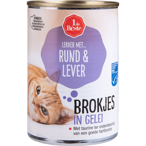 1 de Beste Kattenvoer rund-lever in gelei - Dirk