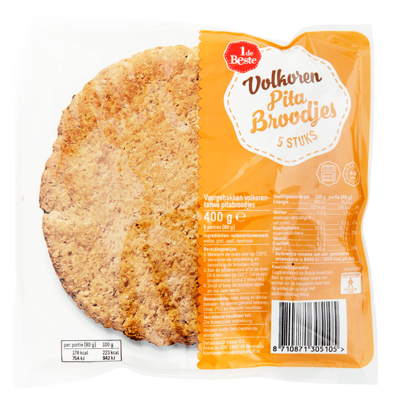 1 de Beste Pitabroodjes volkoren 5 stuks - Dirk