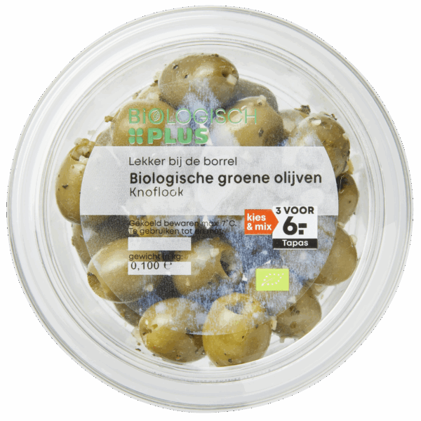 Biologisch PLUS Olijven knoflook biologisch - PLUS
