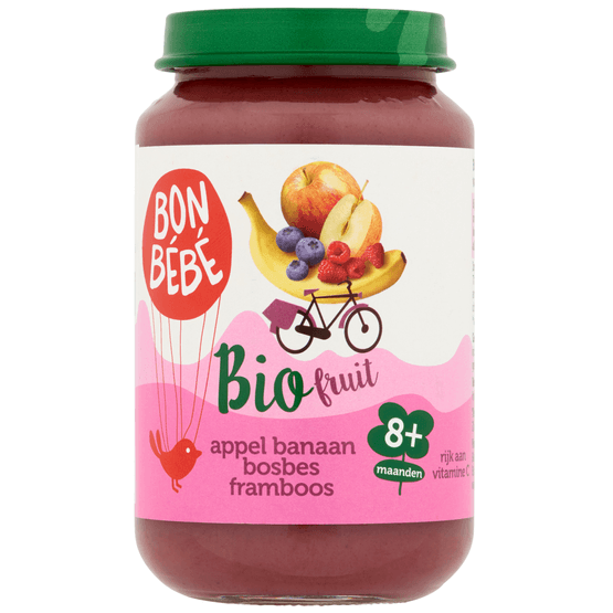Bonbébé Biofruit 8+ maanden appel-banaan-bosbes-framboos - Dirk