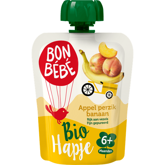 Bonbébé Biohapje 6+ maanden appel-perzik-banaan - Dirk