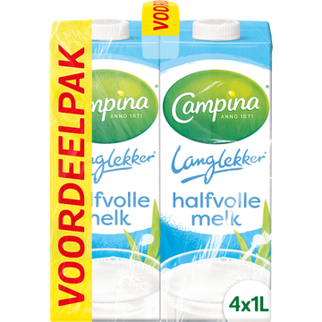 Campina Langlekker halfvolle melk voordeel 4 x 1 L - JUMBO