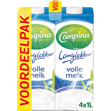 Campina Langlekker volle melk voordeel 4 x 1L - JUMBO