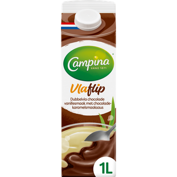 Campina Vlaflip Dubbelvla Chocolade Vanillesmaak met Chocolade-Karamelsmaaksaus - JUMBO