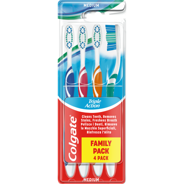 Colgate Triple Action Medium Tandenborstel 4 Stuks - JUMBO
