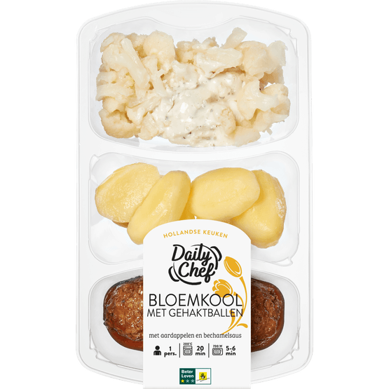 Daily Chef Bloemkool met gehaktballen aardappelen en bechamelsaus - Dirk