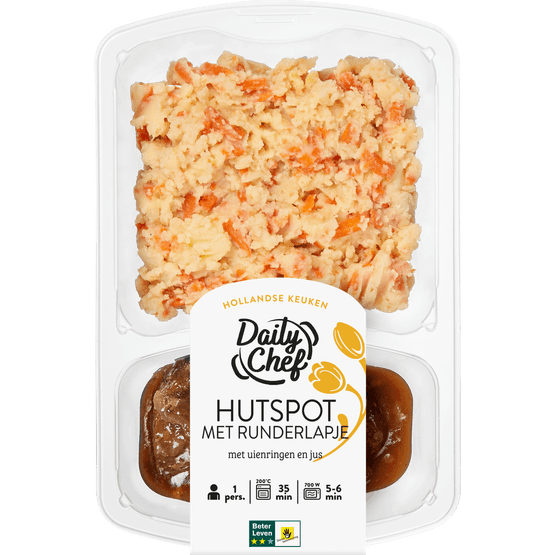 Daily Chef Hutspot met runderlapje uienringen en jus - Dirk