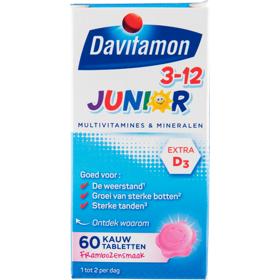 Davitamon Junior kauwvitamines vitaminen framboos 3-12 jaar - Dirk