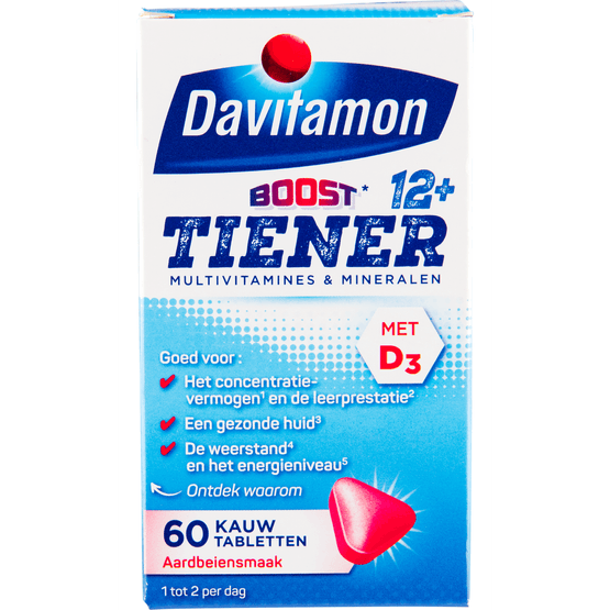Davitamon Multi boost kauwtabletten multi vitaminen 12 jaar aardbei - Dirk