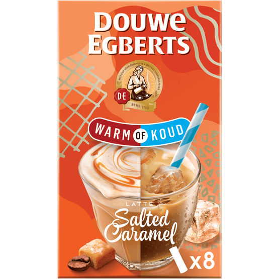Douwe Egberts Oploskoffie warm of koud latte salted caramel 8 stuks - Dirk