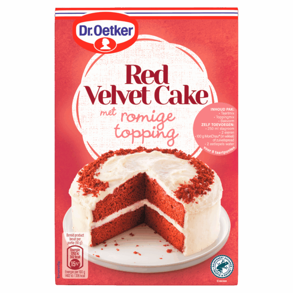 Dr. Oetker Red velvet cake romige topping bakmix - PLUS