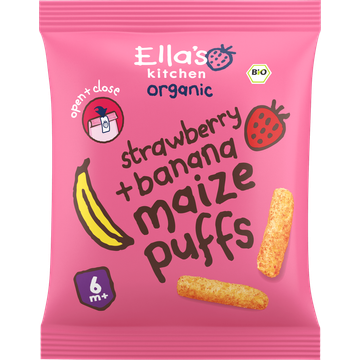 Ella's Kitchen Maize puffs aardbei + banaan 6+ biologisch - JUMBO