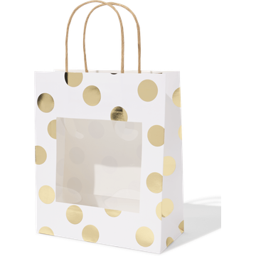 HEMA Cadeautas M Venster Stip Wit-Goud - JUMBO