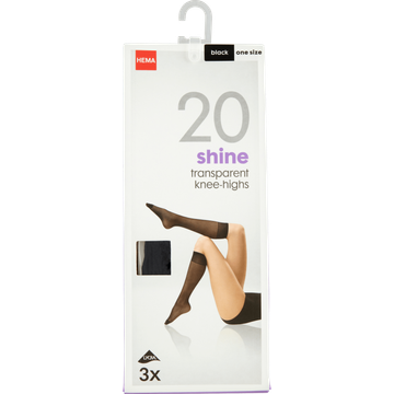 HEMA Kniekousen Glanzend 20 Denier Zwart - One Size 3 Stuks - JUMBO
