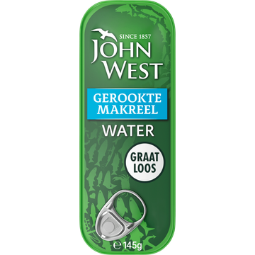John West Gerookte Makreel Water 145 g - JUMBO