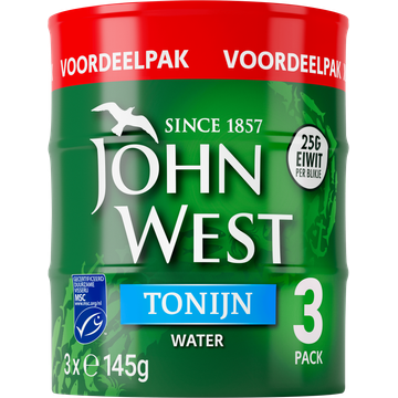 John West tonijnstukken in water 3 x 145 gram - JUMBO