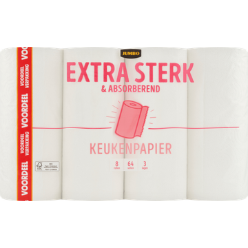 Jumbo Extra Sterk & Absorberend Keukenpapier Voordeelverpakking 3 Lagen 8 Rollen - JUMBO