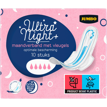 Jumbo Maandverband Ultra Night+ met Vleugels 10 Stuks - JUMBO