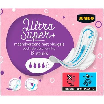 Jumbo Maandverband Ultra Super+ met Vleugels 12 Stuks - JUMBO