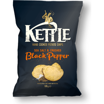 Kettle Sea Salt & Crushed Black Pepper chips 130g - JUMBO