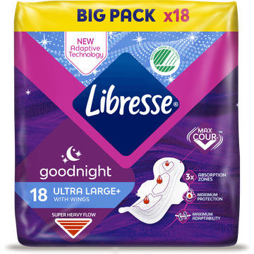 Libresse Goodnight Maandverbanden Ultra Large+ with Wings Big Pack 18 Stuks - JUMBO