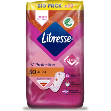 Libresse V-Protection Maandverband Ultra Regular Flow Big Pack 30 Stuks - JUMBO