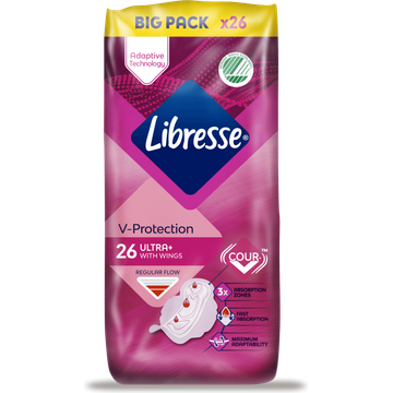 Libresse V-Protection Maandverbanden Ultra+ with Wings Regular Flow Big Pack 26 Stuks - JUMBO