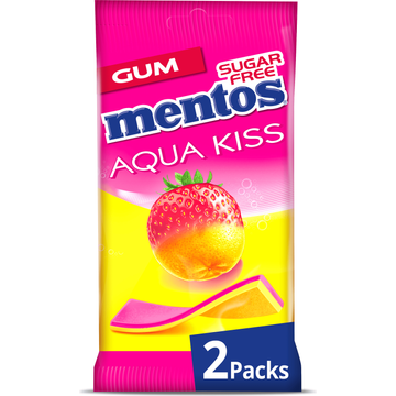 Mentos Gum Aqua Kiss Aardbei Mandarijn Suikervrij 2-pack - JUMBO