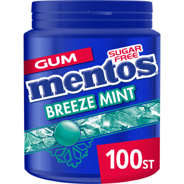 Mentos Gum Breeze Mint Suikervrij Pot 100 stuks - JUMBO