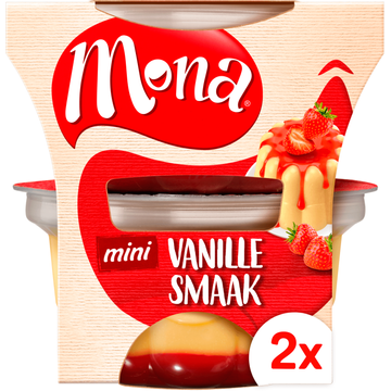 Mona Mini Vanillesmaak Pudding met Aardbeiensaus - JUMBO