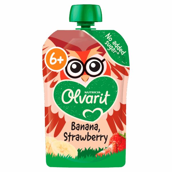 Olvarit 6+mnd Knijpfruit Banaan Aardbei - PLUS