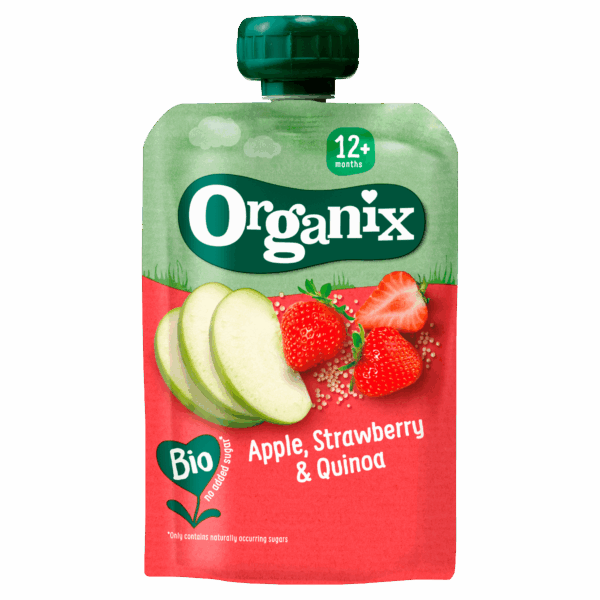 Organix Knijpfruit Appel Aardbei & Quinoa 12+m - PLUS