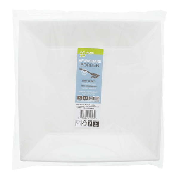 PLUS Bord herbruikbaar vierkant 23cm - PLUS