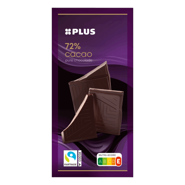PLUS Chocoladereep Puur 72% Fairtrade - PLUS