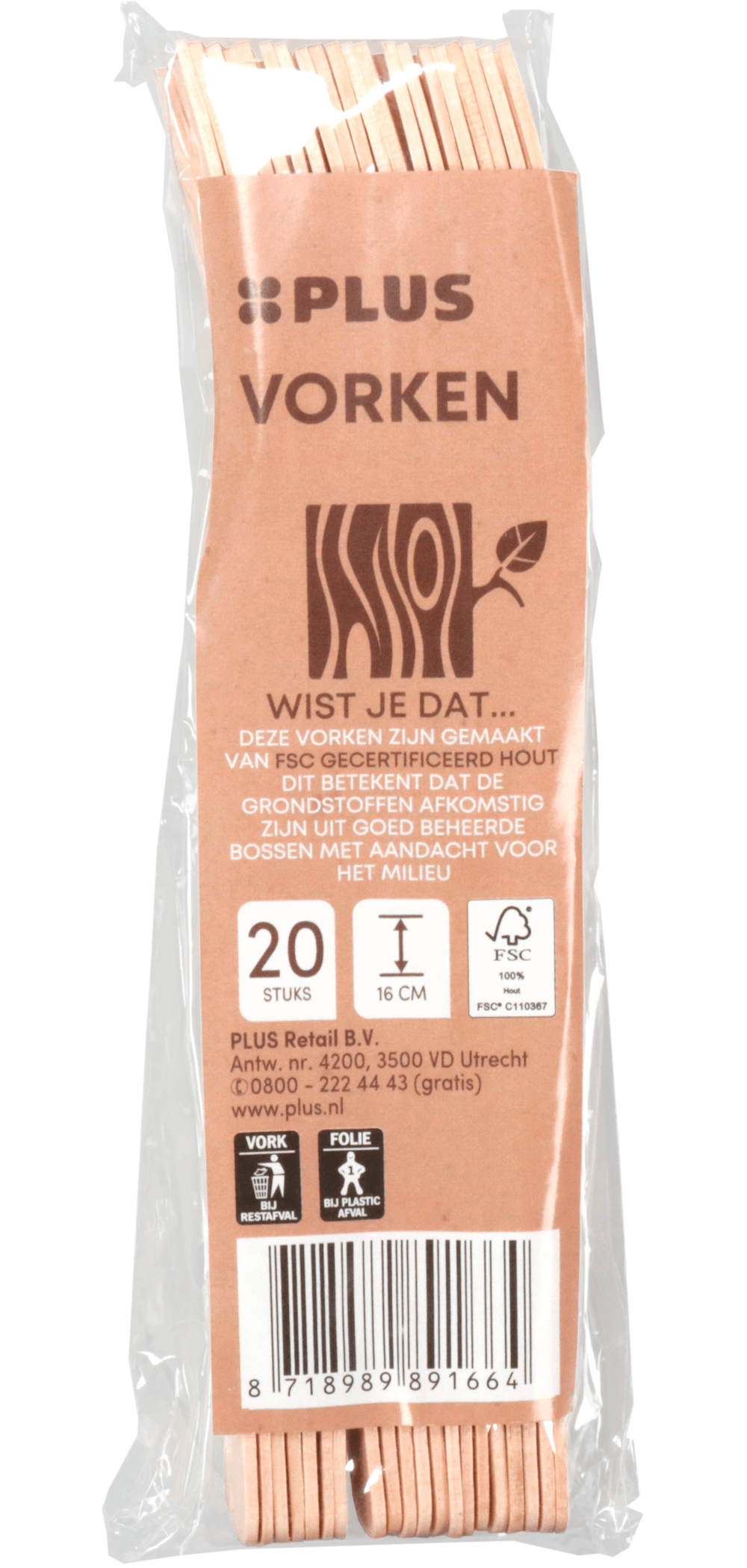 PLUS Vork hout FSC 160mm - PLUS PLUS Vork hout FSC 160mm - PLUS