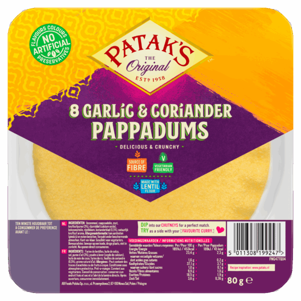 Patak's Pappadums Knoflook & Koriander - PLUS