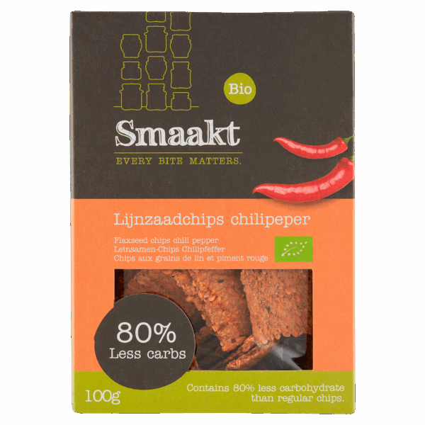 Smaakt Less Carb Lijnzaadchips Chili bio - PLUS
