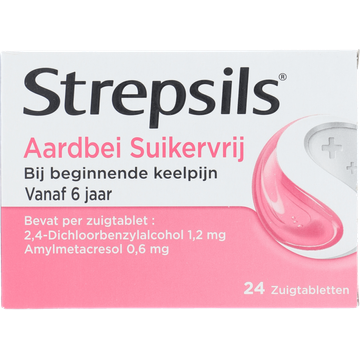 Strepsils Aardbei suikervrij zuigtabletten bij keelpijn - JUMBO