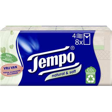 Tempo Natural & Soft 8 x 9 zakdoekjes - JUMBO