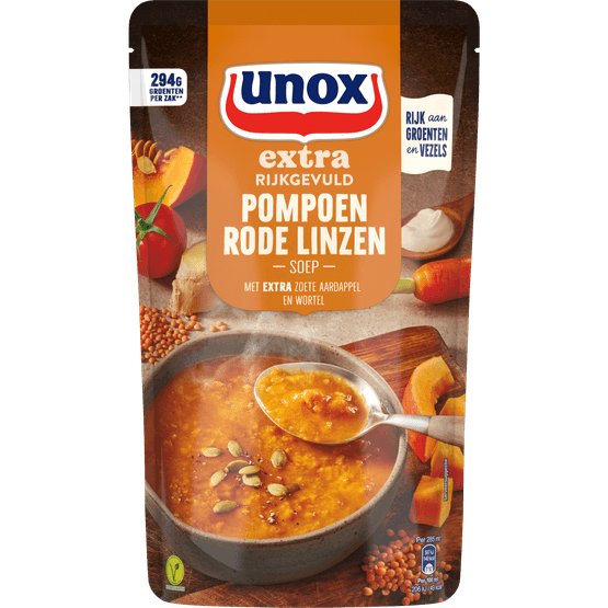 Unox Soep in zak pompoen met rode linzen - Dirk