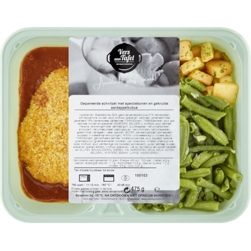 Vers Aan Tafel Gepaneerde Schnitzel met Sperziebonen en Gekruide Aardappelkubus - JUMBO
