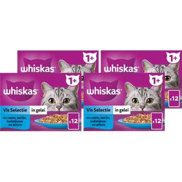 Whiskas 1+ Kattenvoer - Vis selectie in gelei - maaltijdzakjes - JUMBO