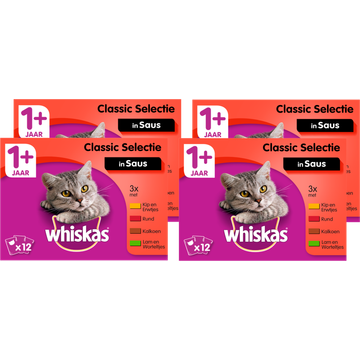 Whiskas 1+ Natvoer - Classic - Selectie in saus - maaltijdzakjes - JUMBO
