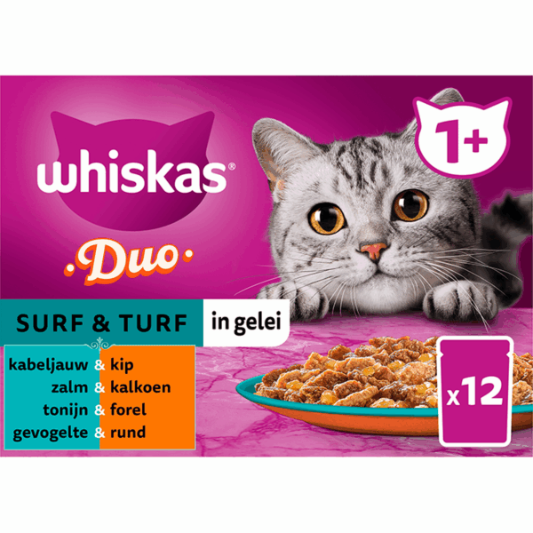 Whiskas Multipack 1+ Duo Surf & Turf in gelei - PLUS